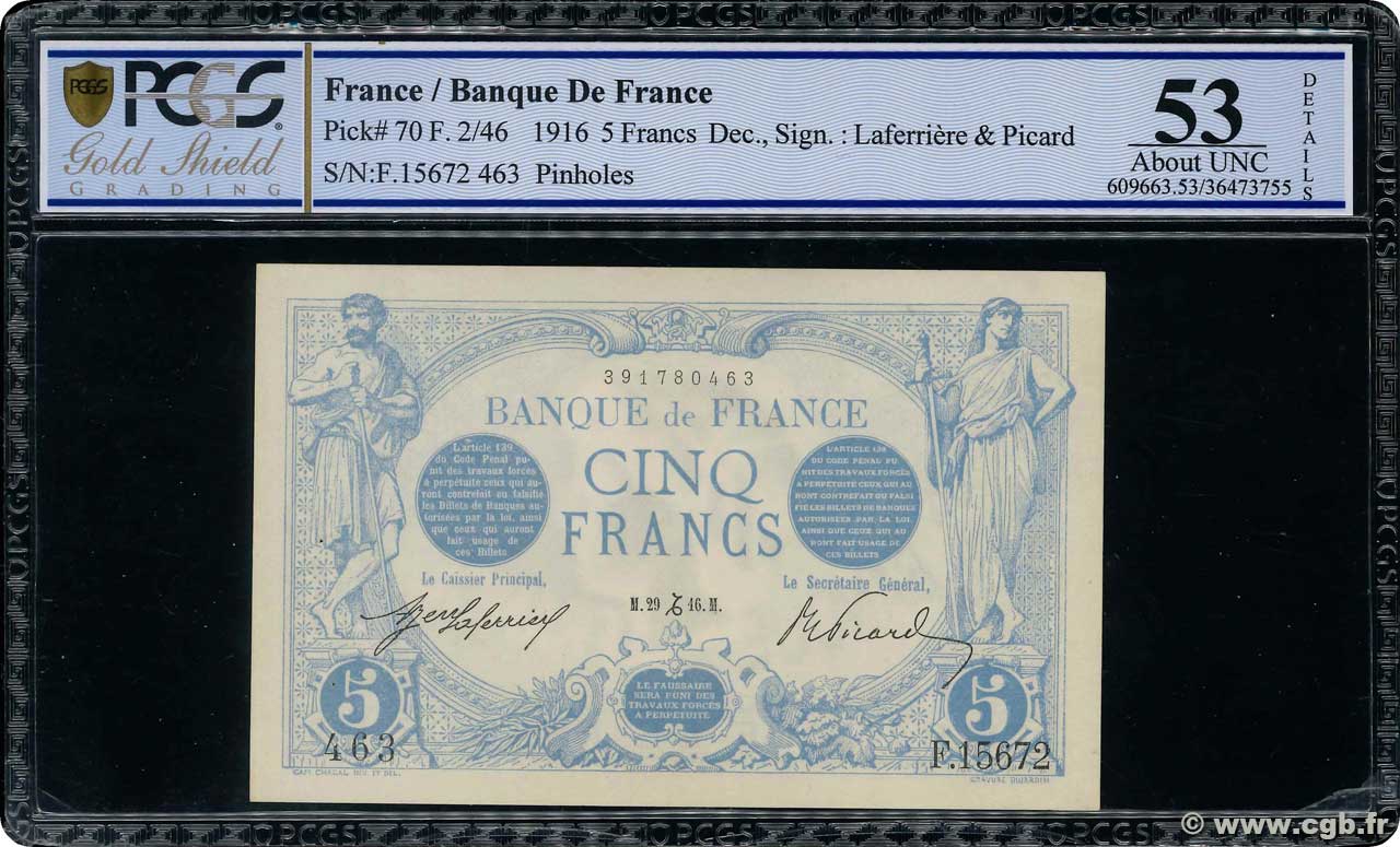 5 Francs BLEU FRANCIA  1916 F.02.46 SPL+