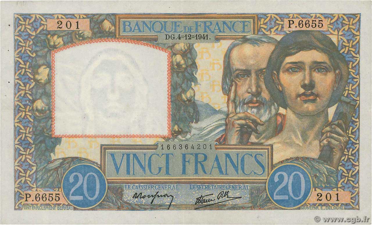 20 Francs TRAVAIL ET SCIENCE FRANCIA  1941 F.12.20 MBC+