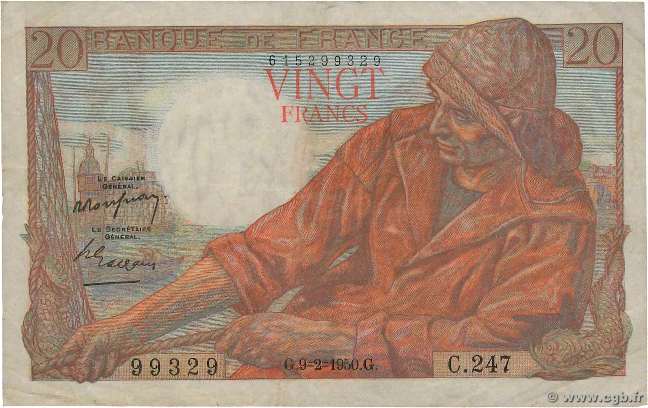 20 Francs PÊCHEUR FRANCIA  1950 F.13.17a BB
