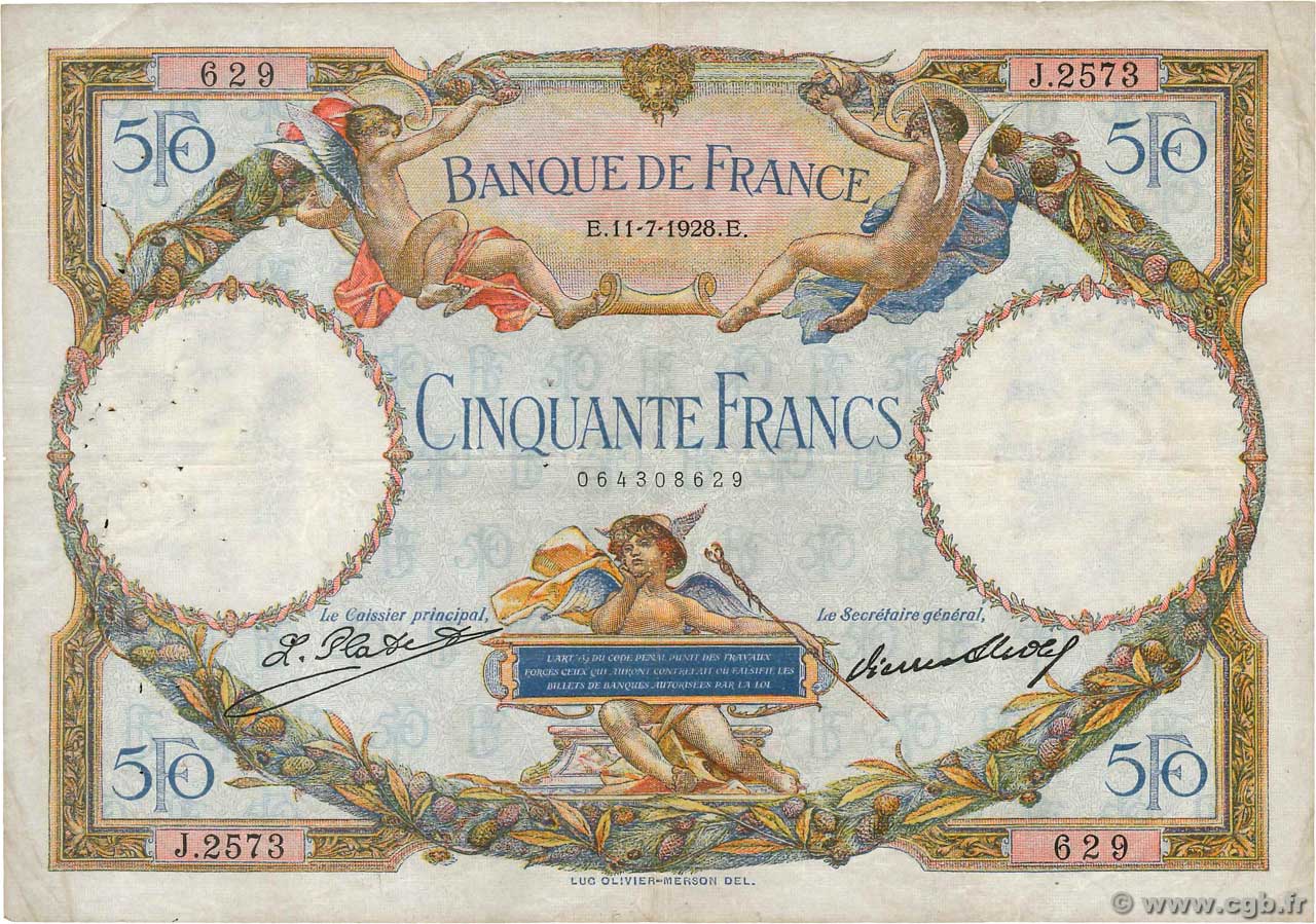 50 Francs LUC OLIVIER MERSON FRANKREICH  1928 F.15.02 S