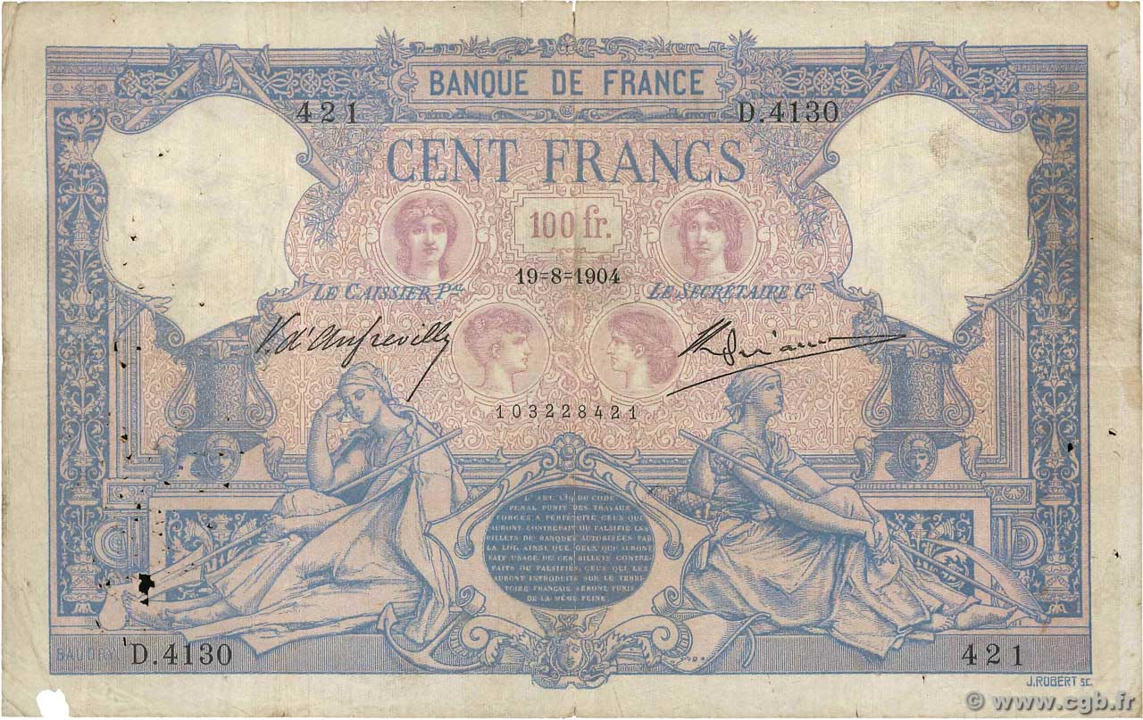 100 Francs BLEU ET ROSE FRANCIA  1904 F.21.18 RC