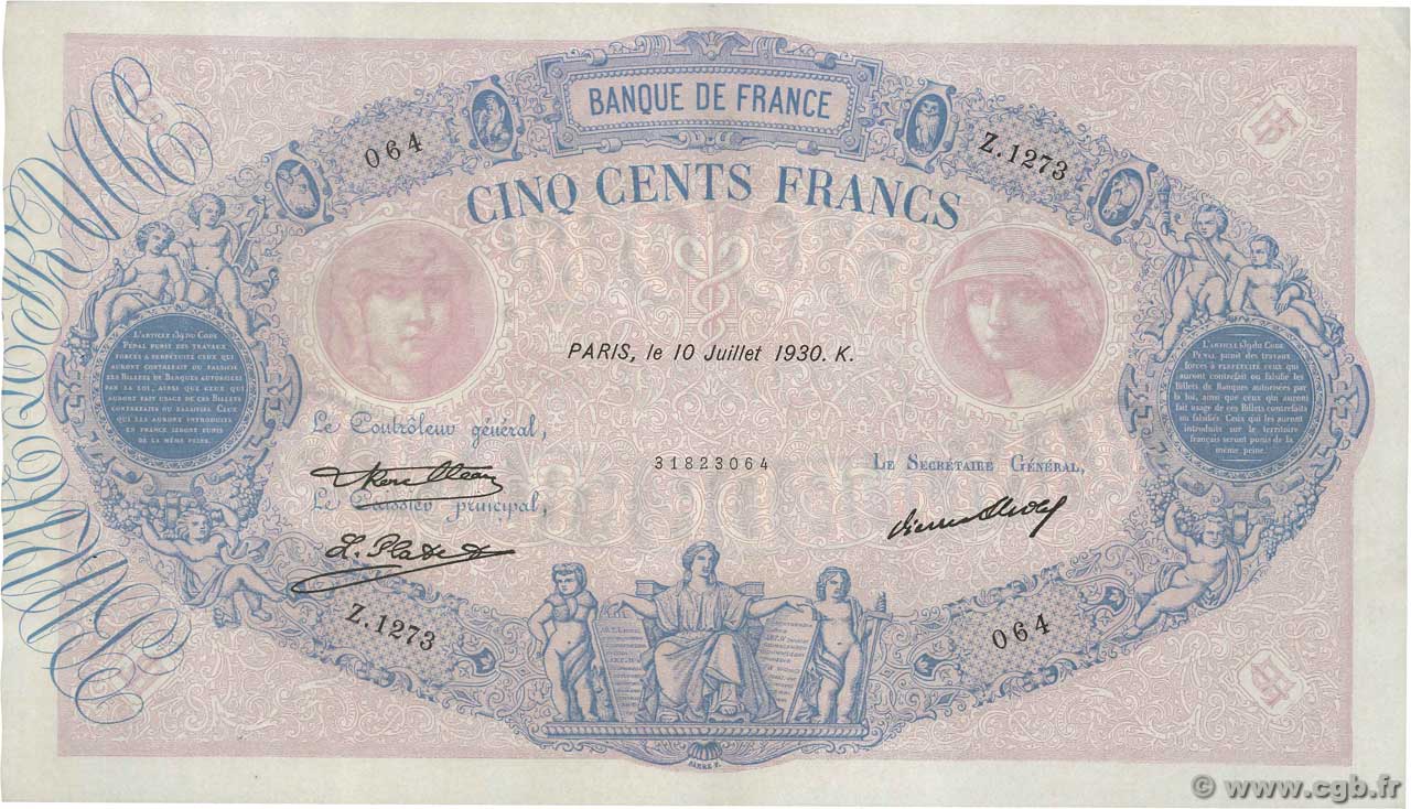 500 Francs BLEU ET ROSE FRANCE  1930 F.30.33 SUP+