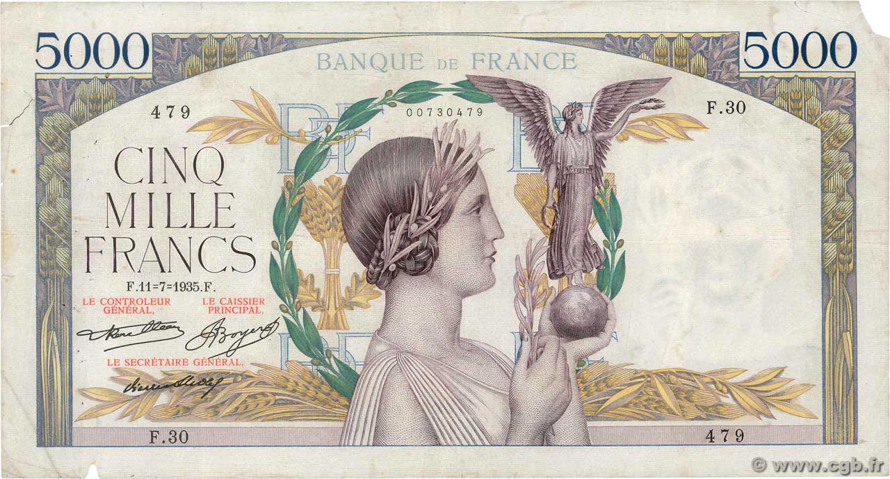 5000 Francs VICTOIRE FRANCIA  1935 F.44.03 RC+