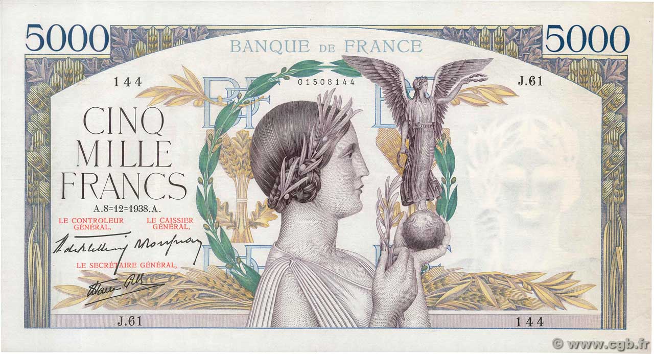 5000 Francs VICTOIRE Impression à plat FRANCIA  1938 F.46.01 MBC+