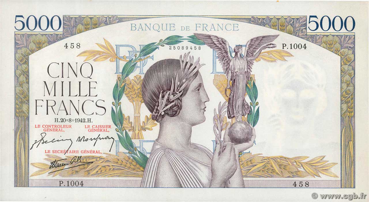 5000 Francs VICTOIRE Impression à plat FRANCIA  1942 F.46.40 EBC a SC