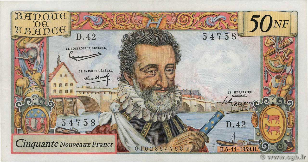 50 Nouveaux Francs HENRI IV FRANCIA  1959 F.58.04 MBC+