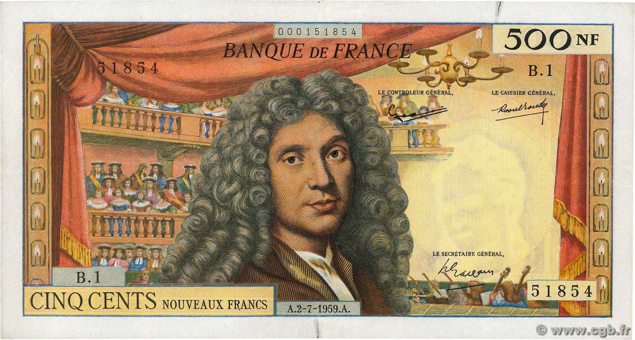 500 Nouveaux Francs MOLIÈRE FRANCIA  1959 F.60.01 MBC+