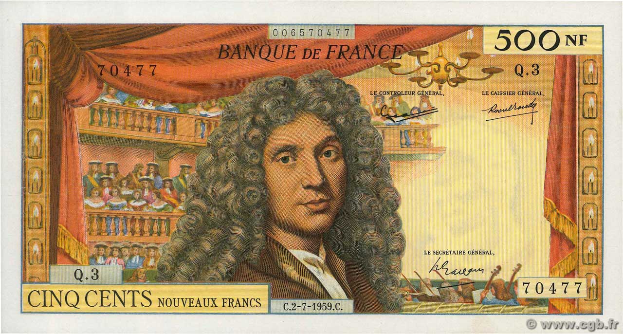 500 Nouveaux Francs MOLIÈRE FRANKREICH  1959 F.60.01 VZ+