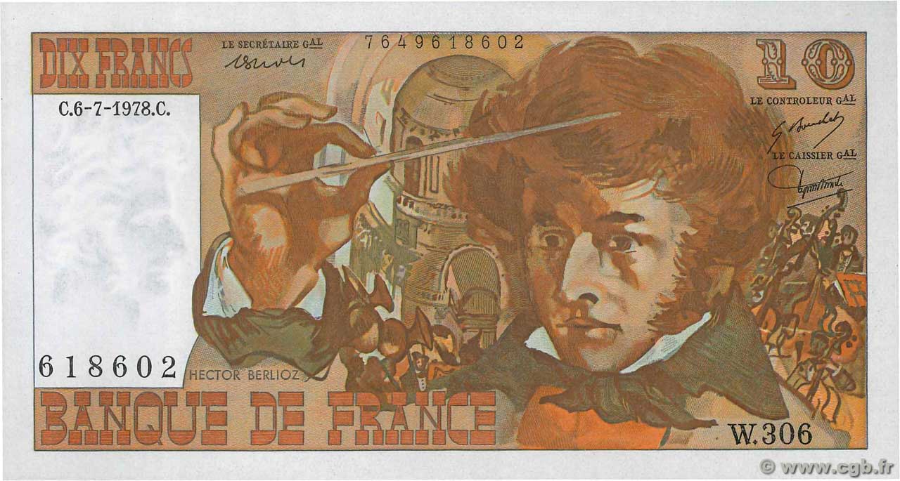 10 Francs BERLIOZ FRANKREICH  1978 F.63.25W306 ST