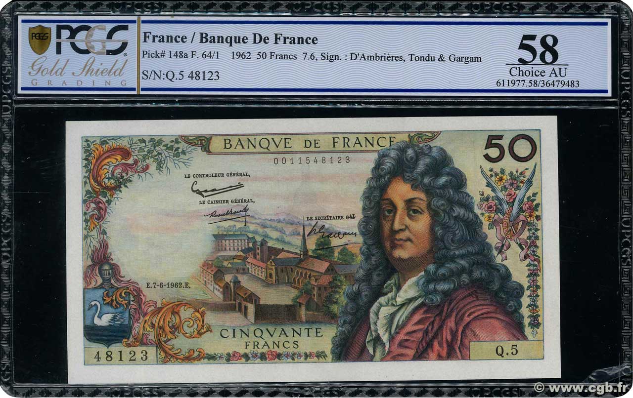 50 Francs RACINE FRANKREICH  1962 F.64.01 fST