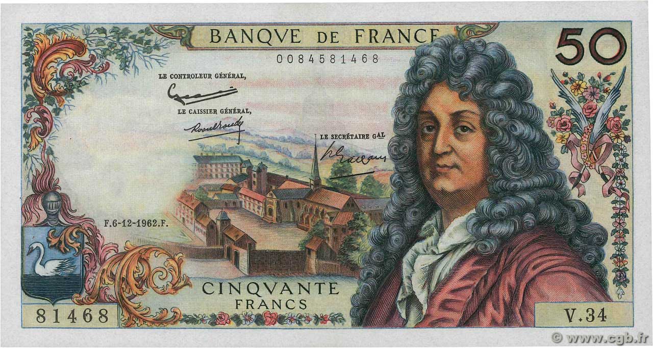 50 Francs RACINE FRANCIA  1962 F.64.03 SPL+