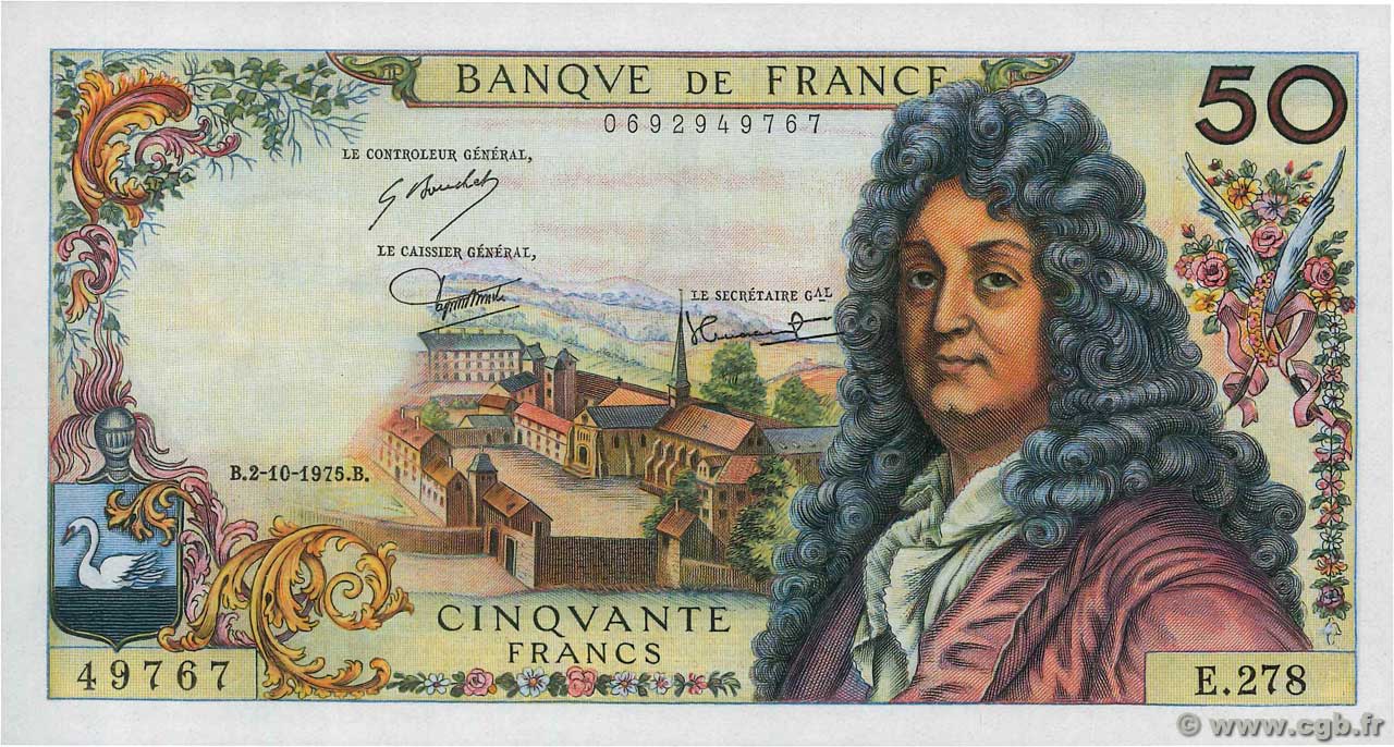 50 Francs RACINE FRANCIA  1975 F.64.31 q.FDC