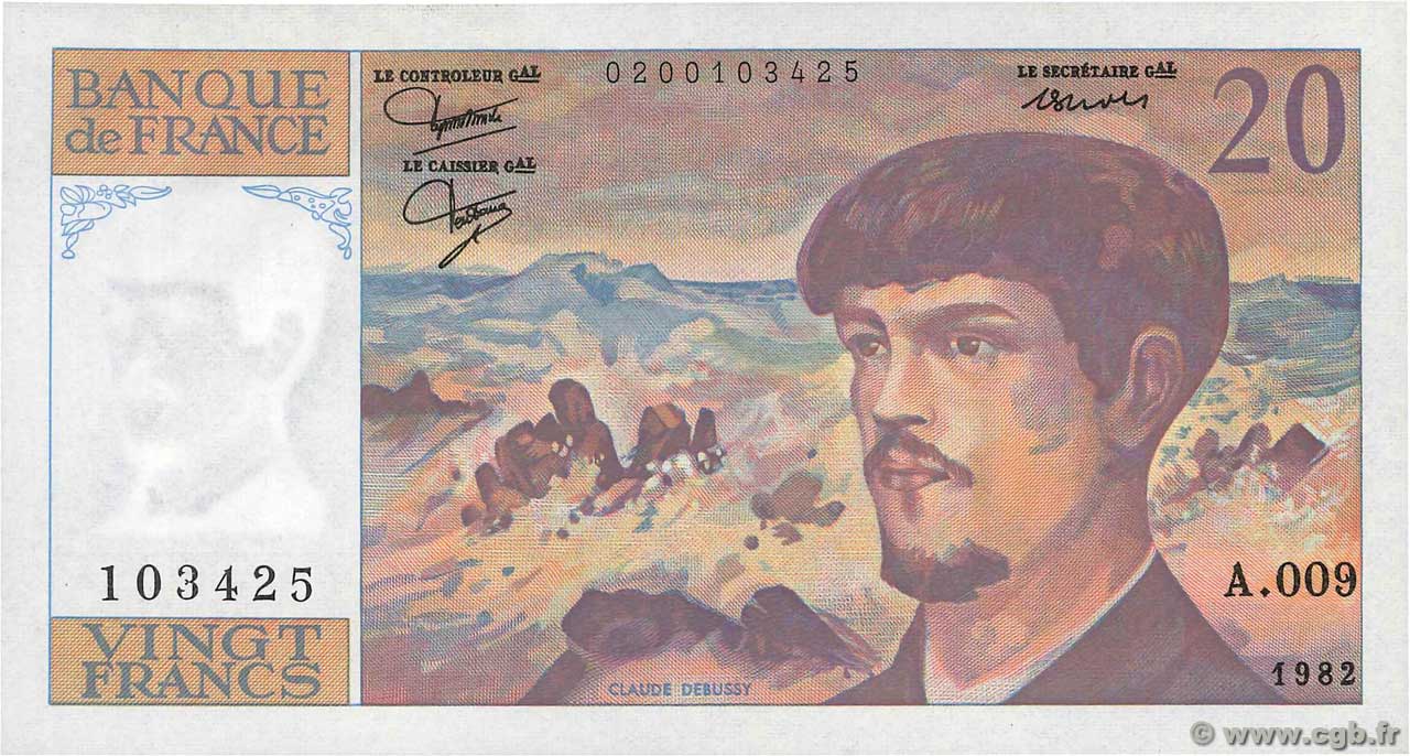 20 Francs DEBUSSY FRANKREICH  1982 F.66.03A9 fST