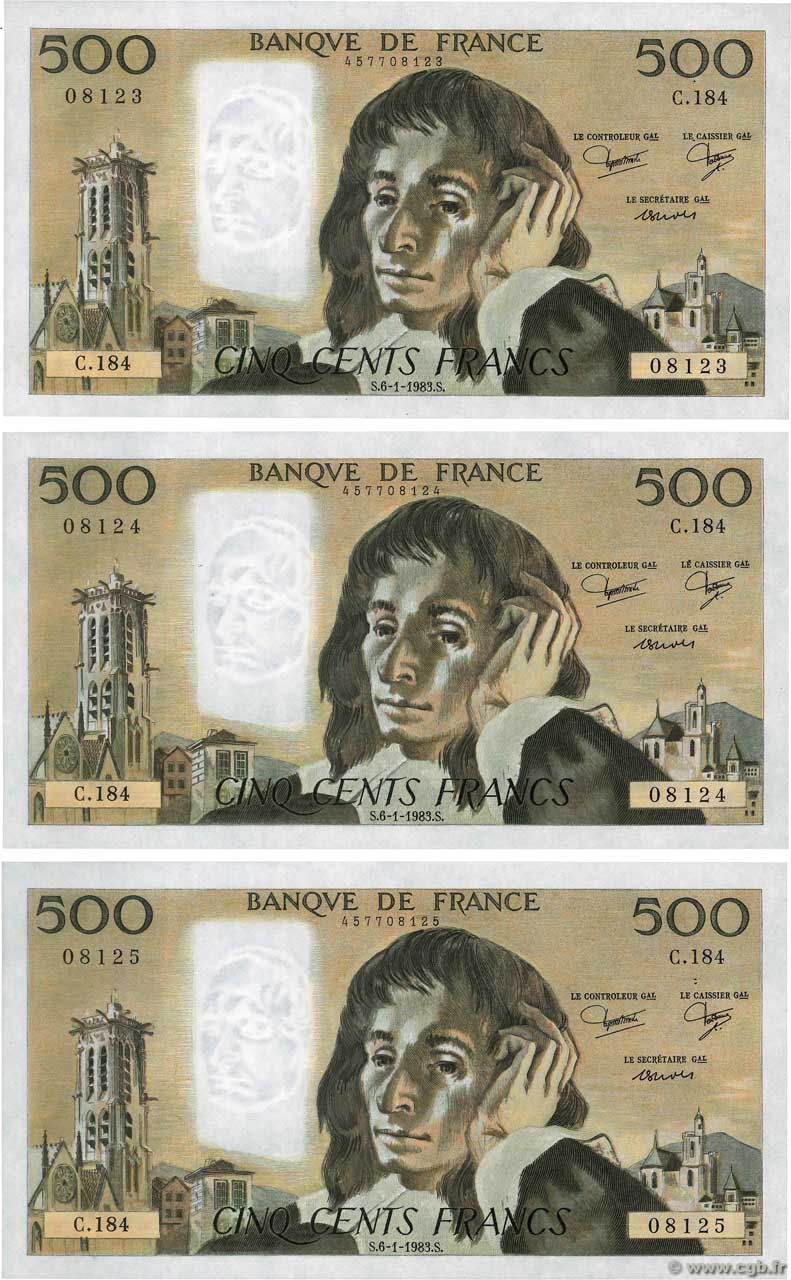 500 Francs PASCAL Consécutifs FRANKREICH  1983 F.71.28 VZ+