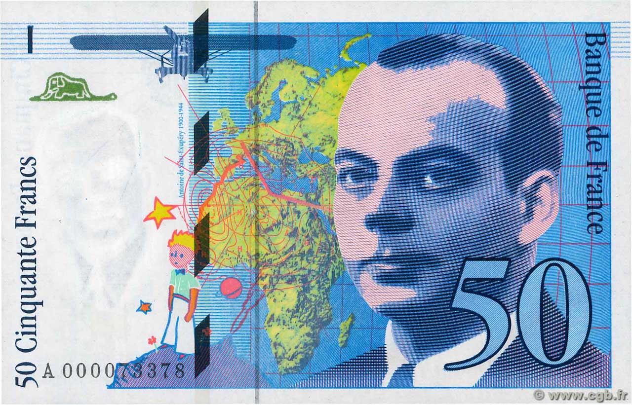 50 Francs SAINT-EXUPÉRY FRANCIA  1992 F.72.01aA FDC