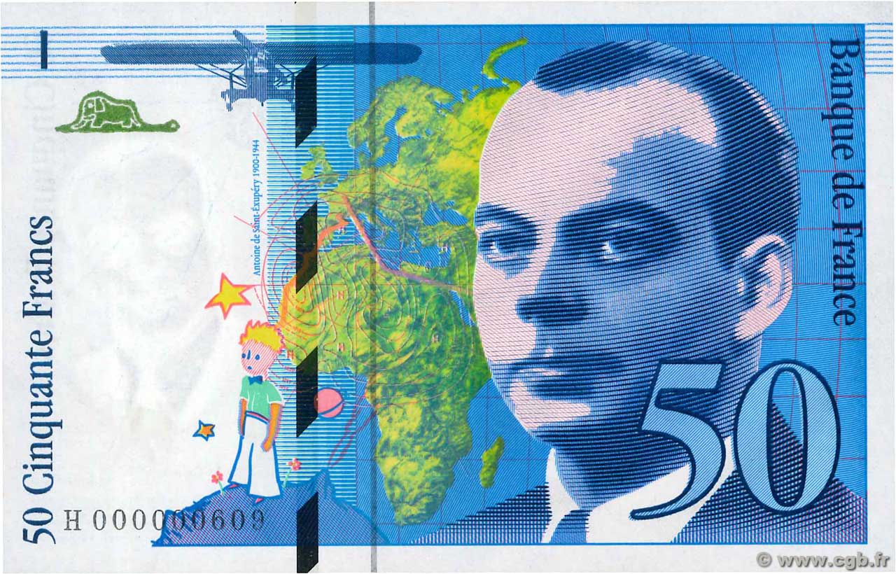 50 Francs SAINT-EXUPÉRY Petit numéro FRANCE  1992 F.72.01aH UNC