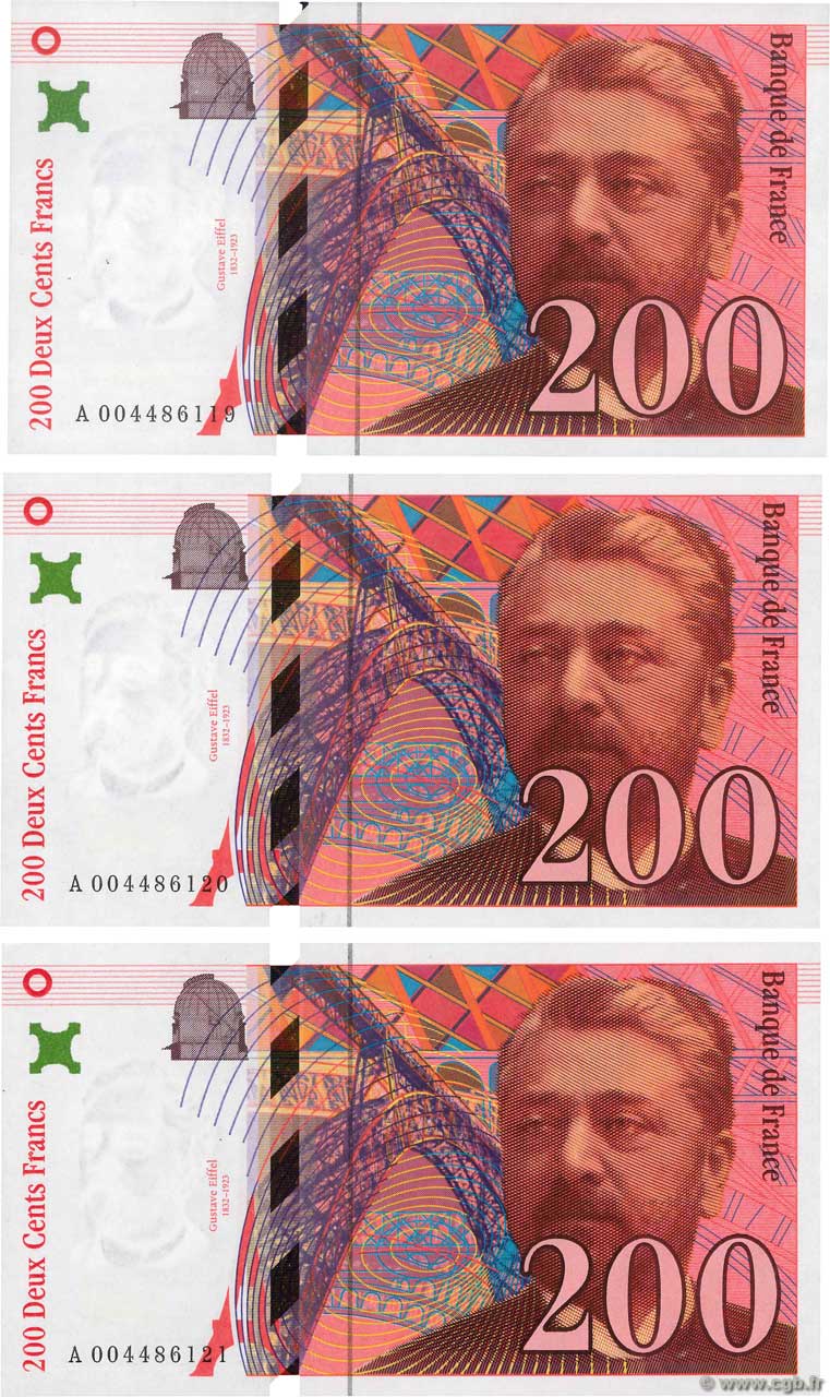 200 Francs EIFFEL Consécutifs FRANCE  1997 F.75.04a UNC