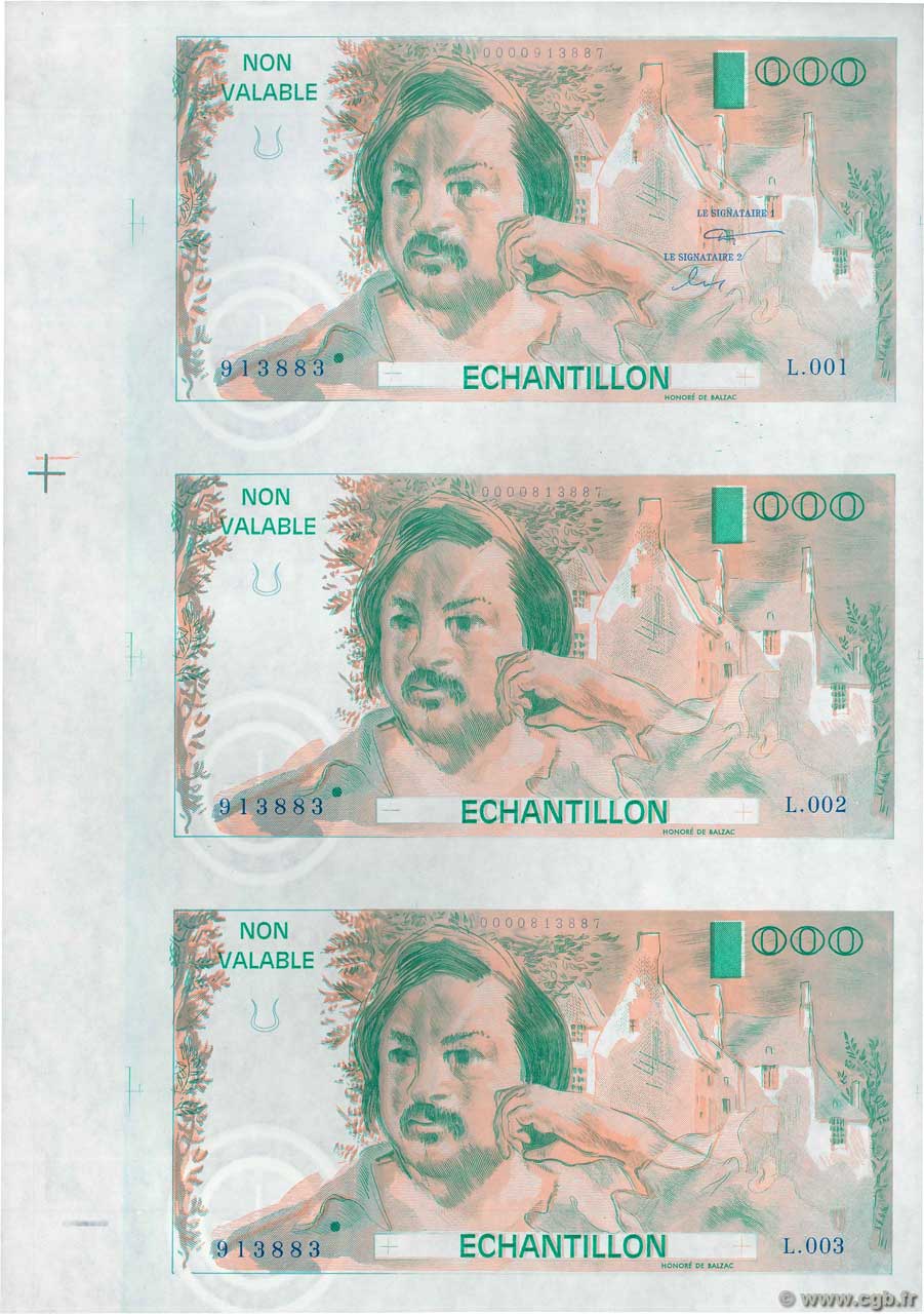 1000 Francs BALZAC Échantillon FRANCE  1980 EC.1980.00Ec UNC