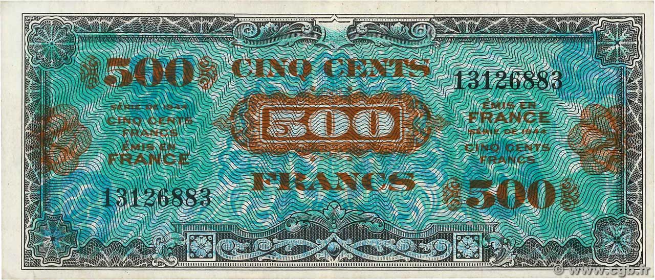 500 Francs DRAPEAU FRANCIA  1944 VF.21.01 q.SPL