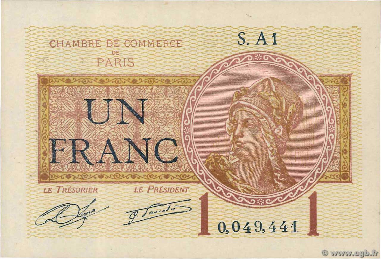 1 Franc FRANCE regionalismo y varios Paris 1920 JP.097.23 SC