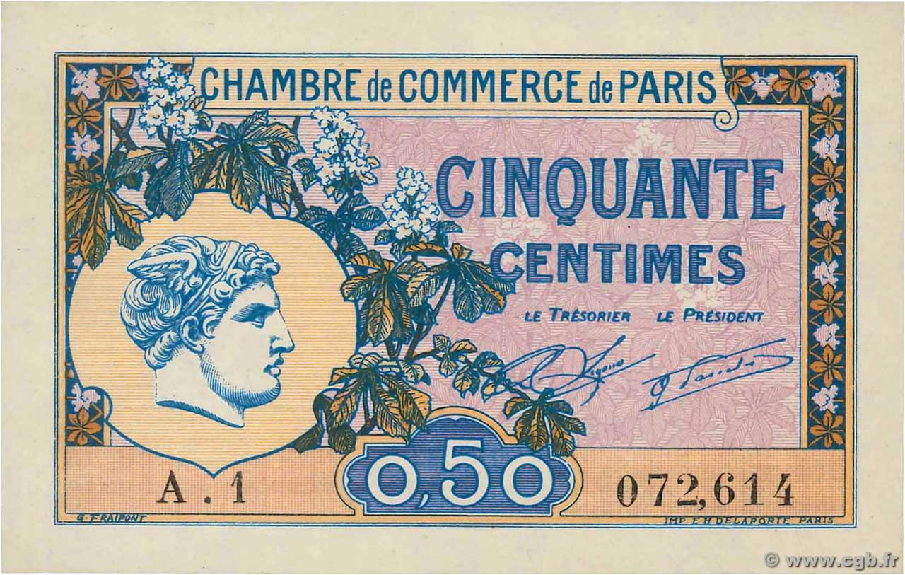 50 Centimes FRANCE regionalismo y varios Paris 1920 JP.097.31 SC