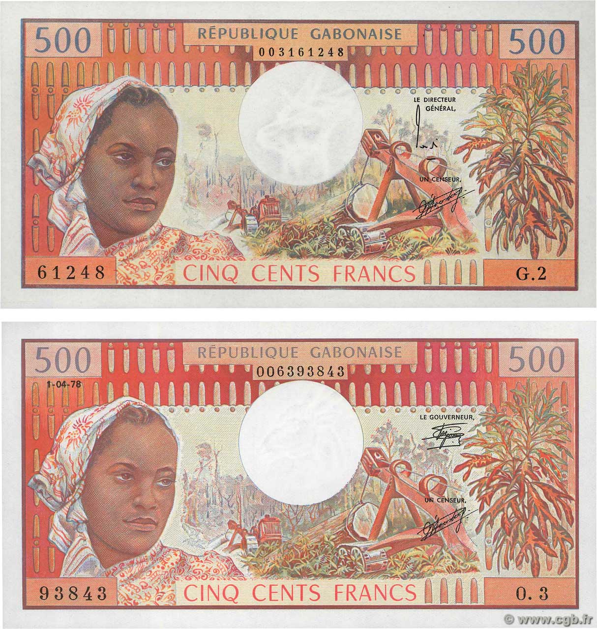 500 Francs GABUN  1973 P.02a et P.02b ST