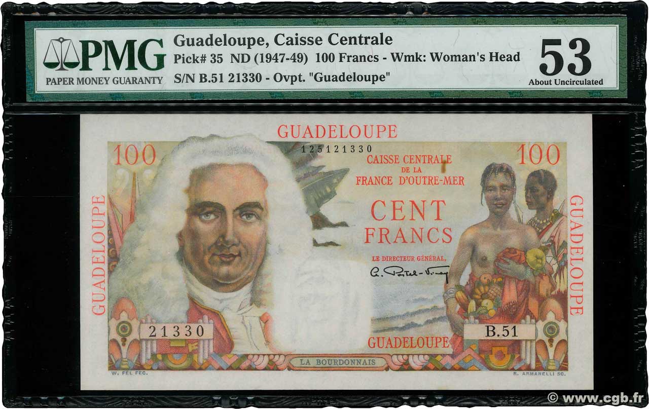 100 Francs La Bourdonnais GUADELOUPE  1946 P.35 EBC+