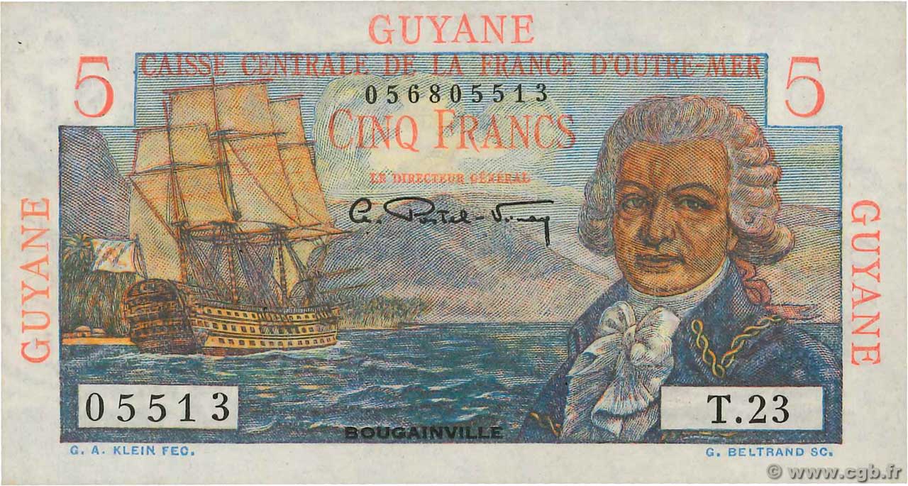5 Francs Bougainville FRENCH GUIANA  1946 P.19a EBC