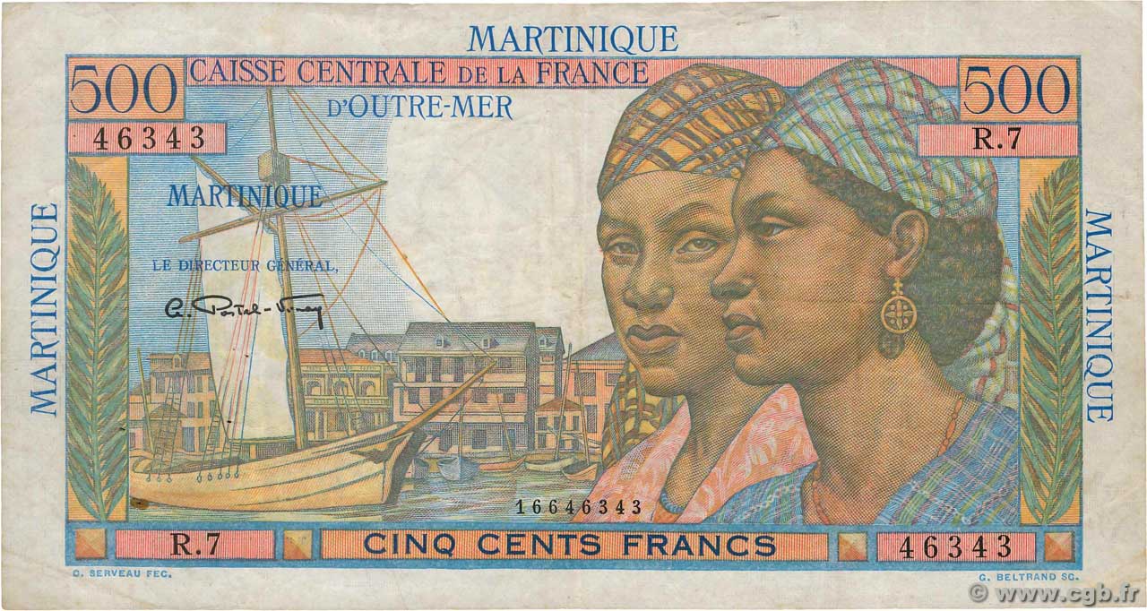 500 Francs Pointe à Pitre MARTINIQUE  1949 P.32 TB