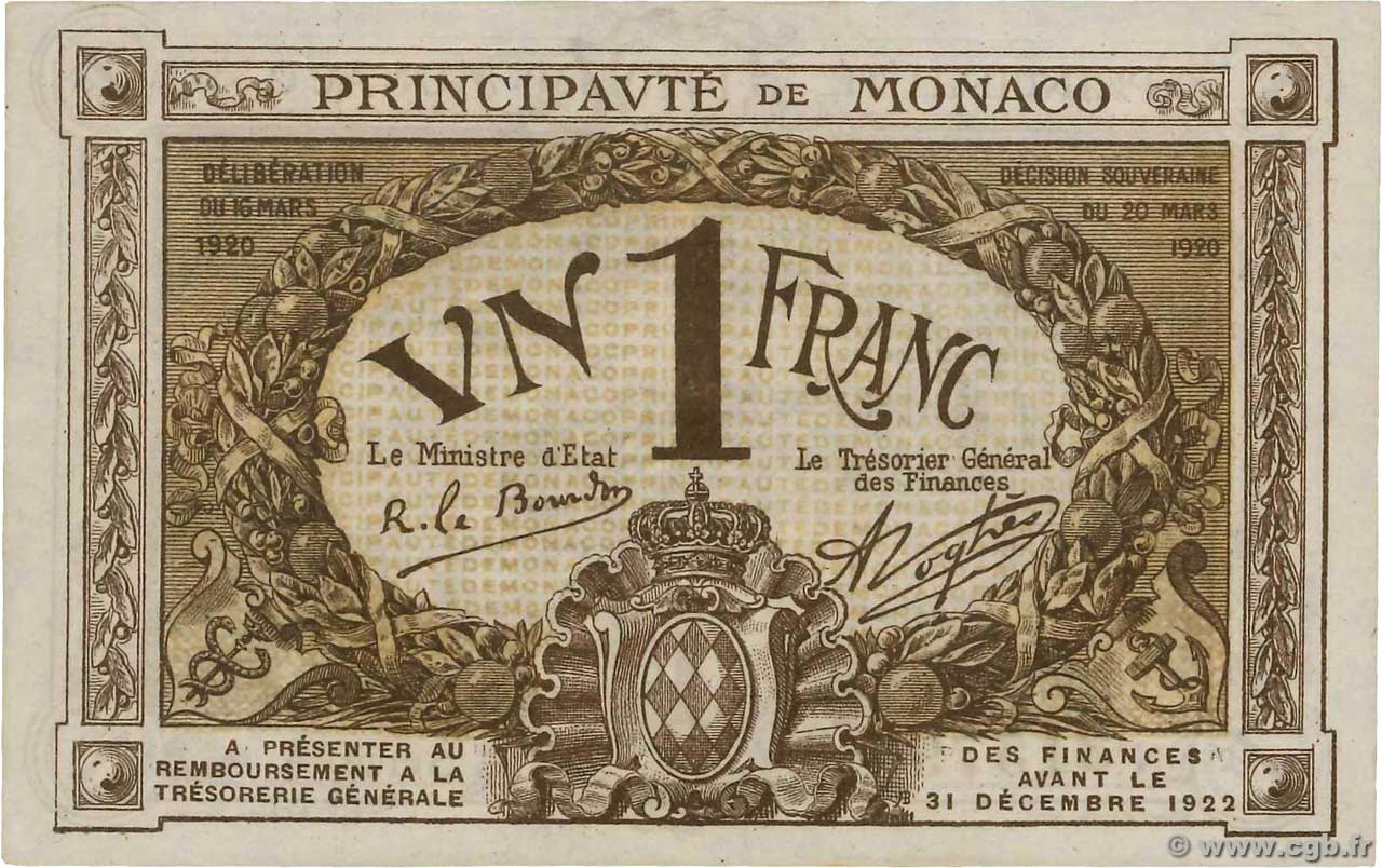1 Franc MONACO  1920 P.04a q.FDC