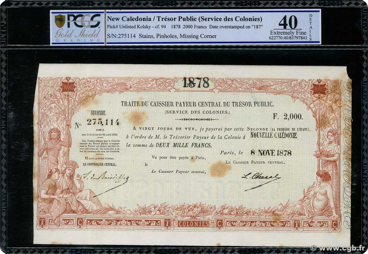 2000 Francs NOUVELLE CALÉDONIE  1878 Kol.94var TTB+