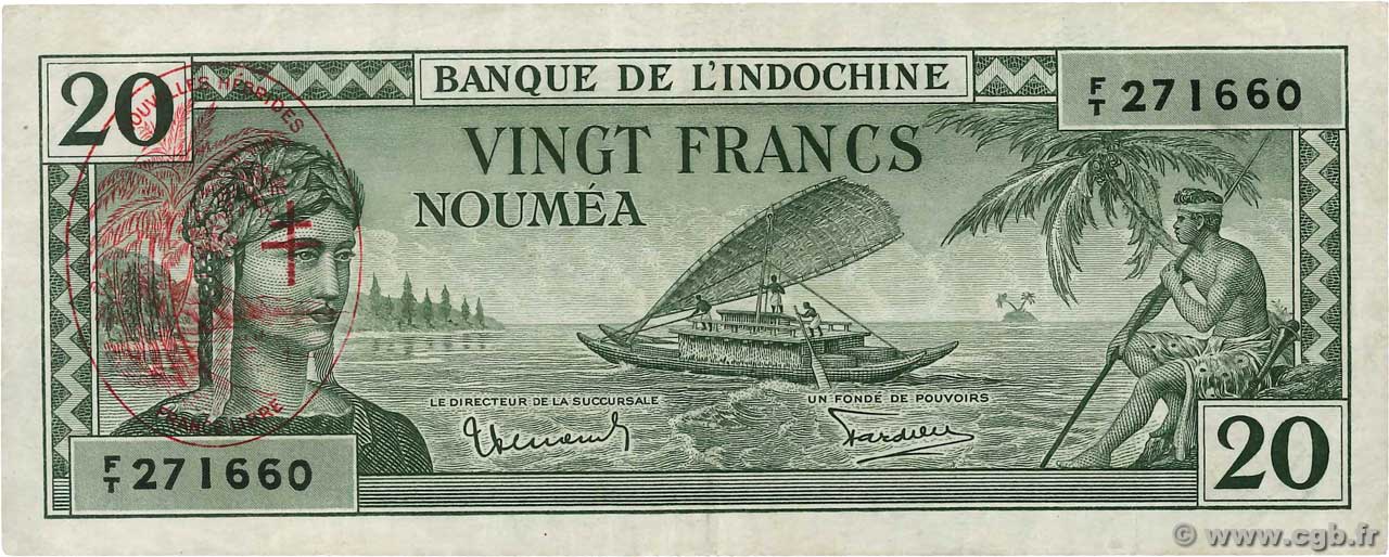 20 Francs NEW HEBRIDES  1945 P.07 VF