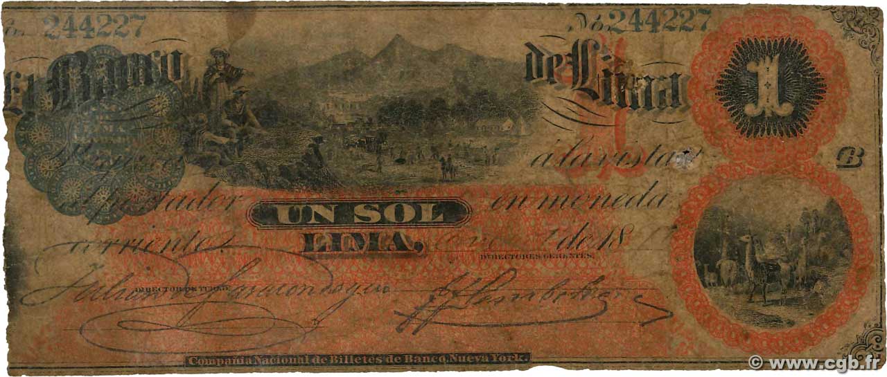 1 Sol PERU  1870 PS.241 q.B