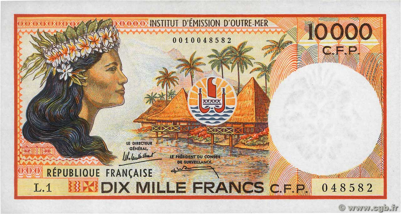 10000 Francs POLYNESIA, FRENCH OVERSEAS TERRITORIES  1986 P.04a AU