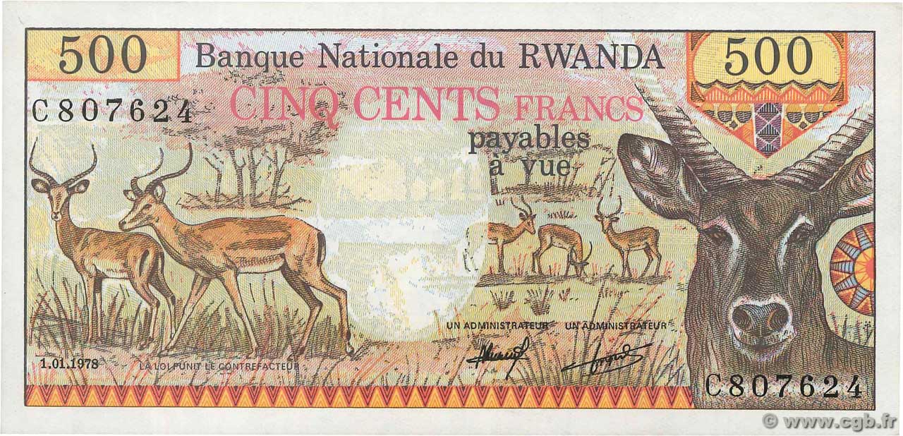 500 Francs RWANDA  1978 P.13a AU+