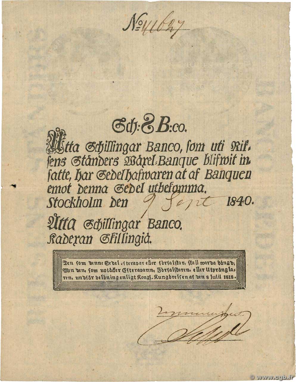 8 Schillingar Banco SUÈDE  1940 P.A100b q.SPL