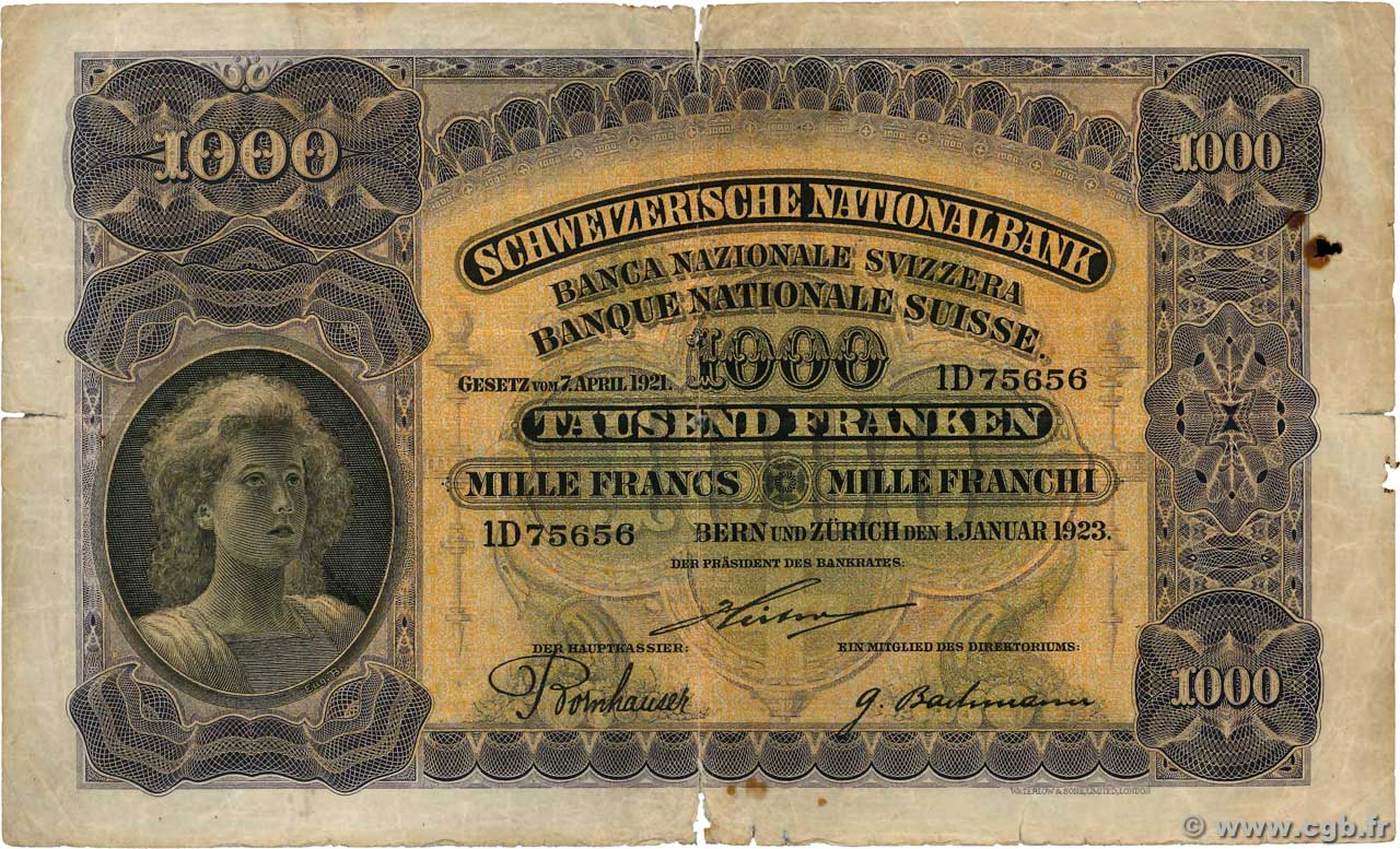 1000 Francs SUISSE  1923 P.30 B