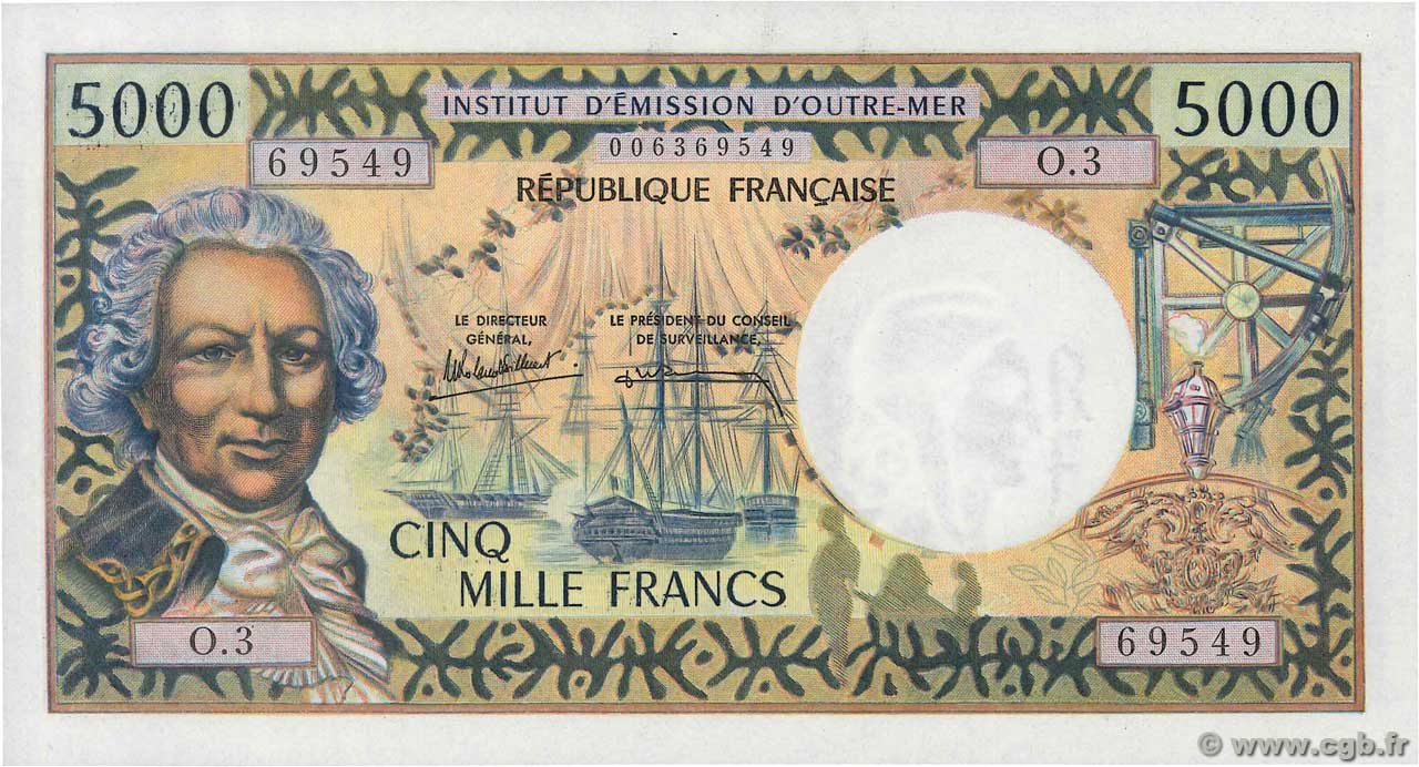 5000 Francs TAHITI  1985 P.28d q.FDC