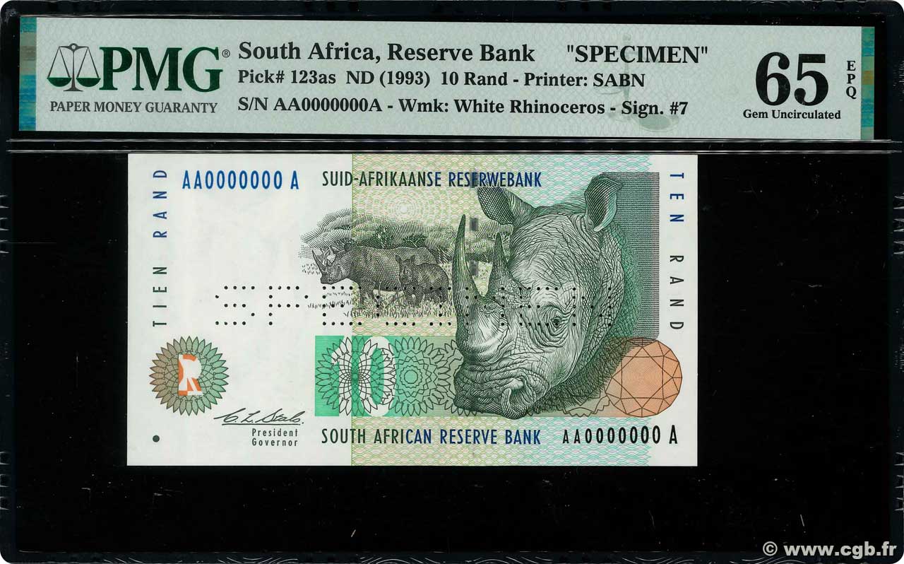 10 Rand Spécimen SüDAFRIKA  1993 P.123as ST