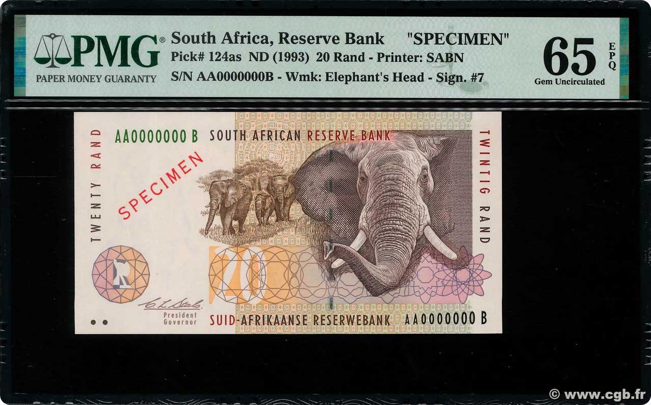 20 Rand Spécimen AFRIQUE DU SUD  1993 P.124as NEUF