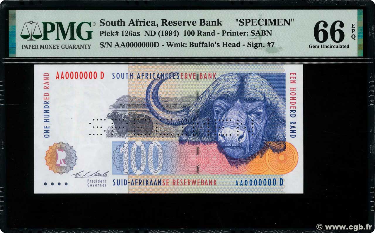 100 Rand Spécimen AFRIQUE DU SUD  1994 P.126as NEUF