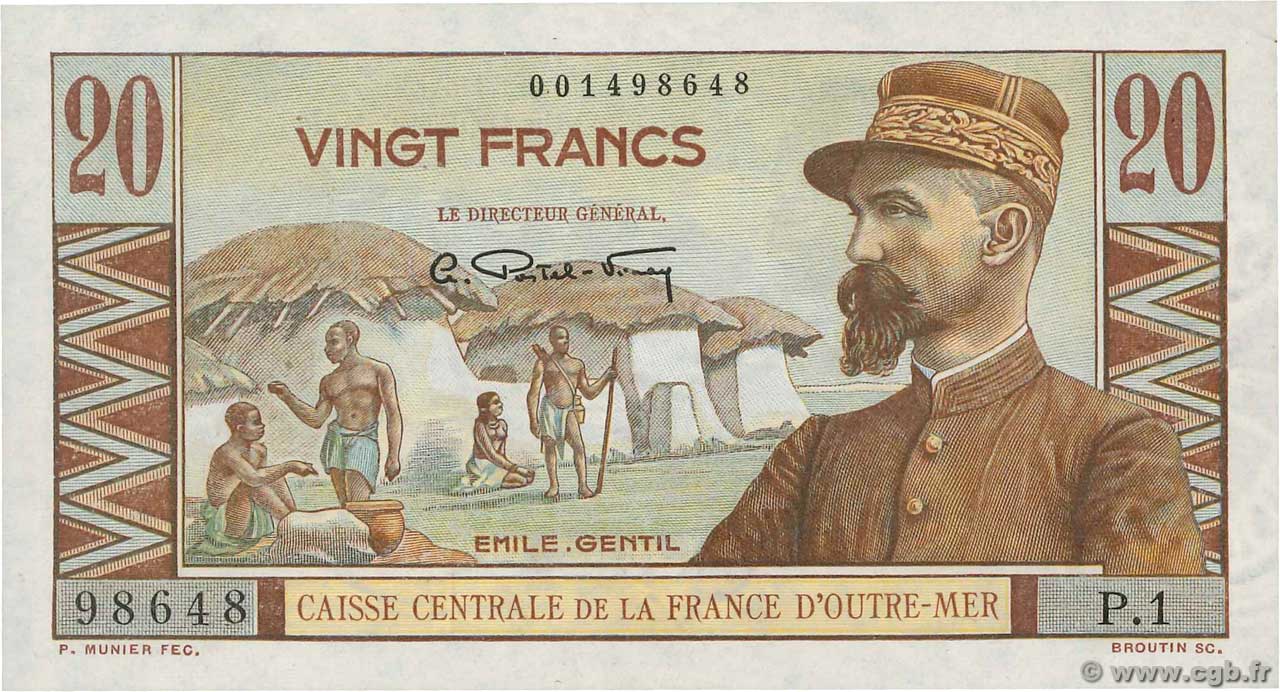 20 Francs Émile Gentil AFRIQUE ÉQUATORIALE FRANÇAISE  1946 P.22 SPL