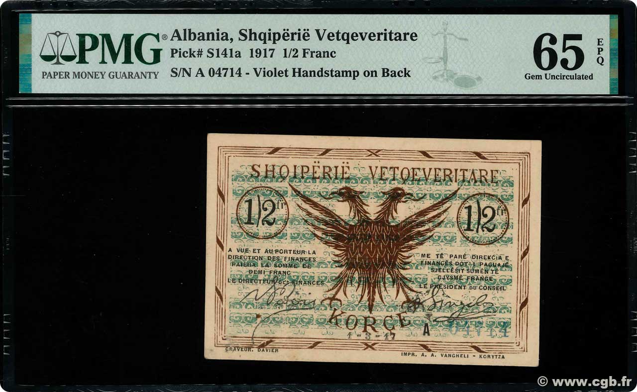 0,50 Franc ALBANIA  1917 PS.141a FDC