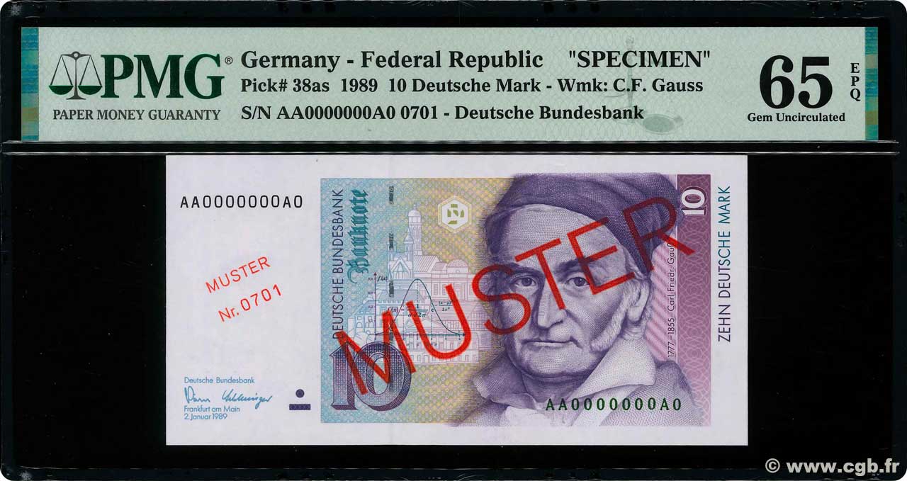 10 Deutsche Mark Spécimen GERMAN FEDERAL REPUBLIC  1989 P.38as FDC