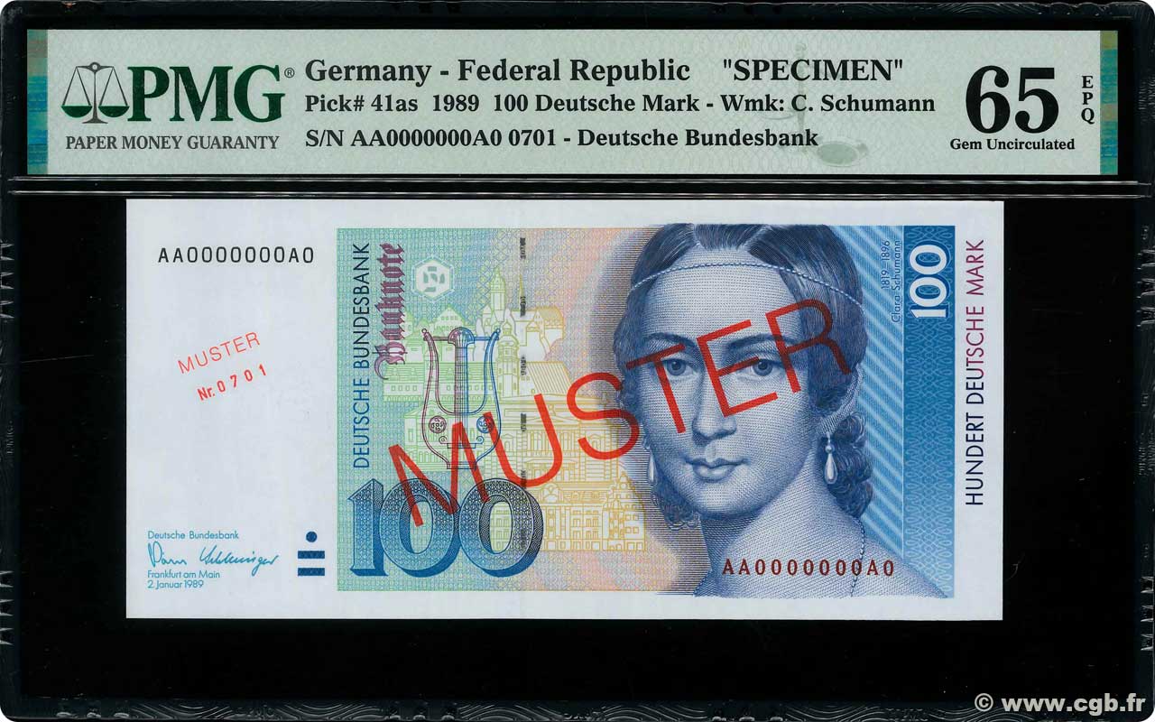 100 Deutsche Mark Spécimen ALLEMAGNE FÉDÉRALE  1989 P.41as NEUF
