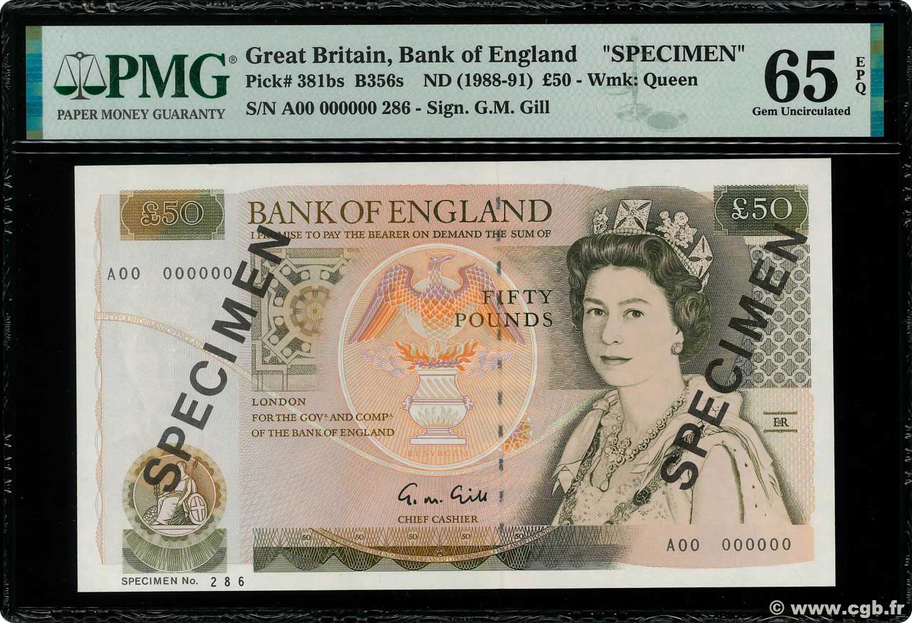 50 Pounds Spécimen ENGLAND  1991 P.381bs UNC