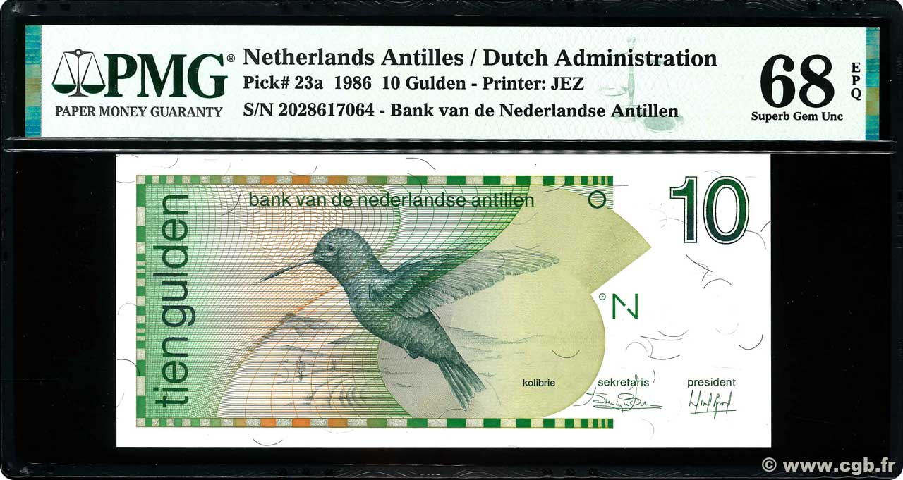 10 Gulden NETHERLANDS ANTILLES  1986 P.23a UNC