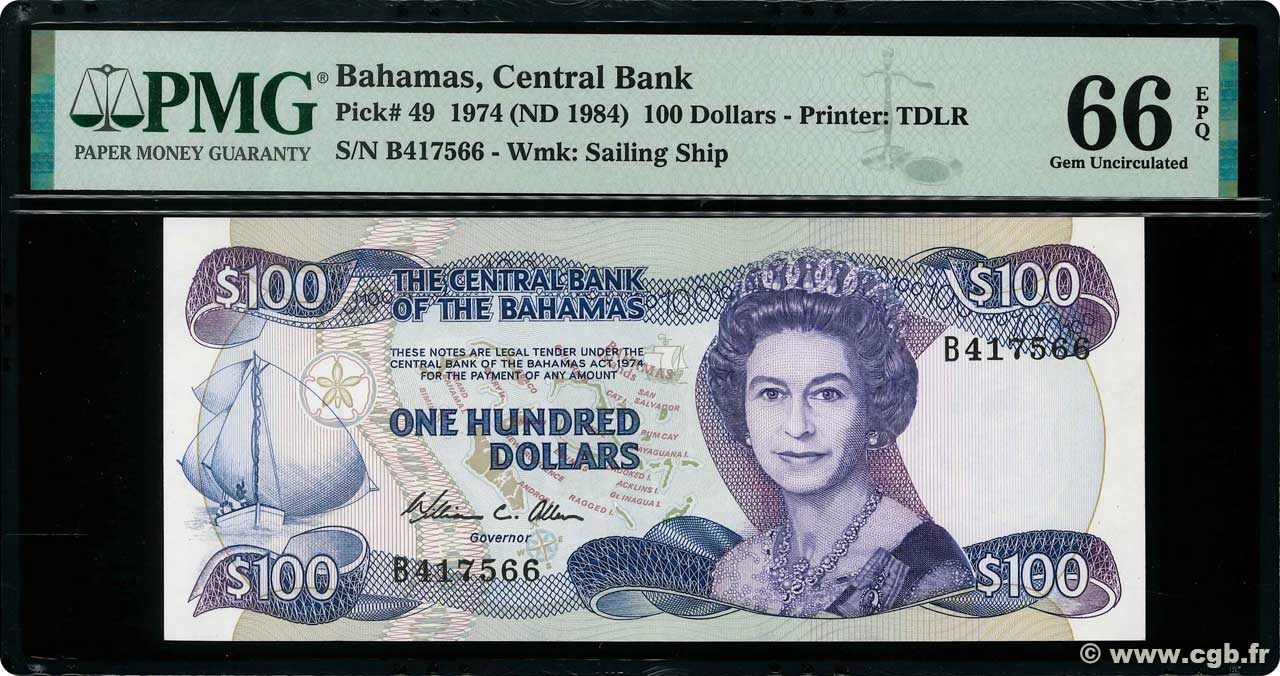100 Dollars BAHAMAS  1984 P.49a NEUF