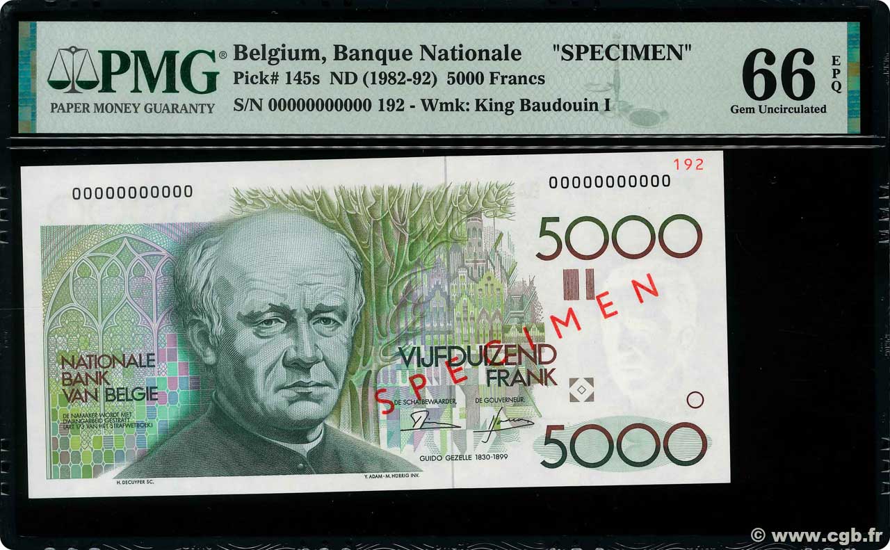 5000 Francs Spécimen BELGIO  1982 P.145s FDC