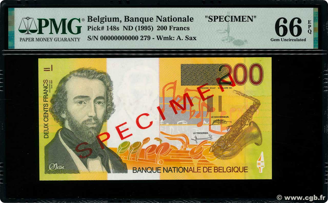 200 Francs Spécimen BELGIQUE  1995 P.148s NEUF
